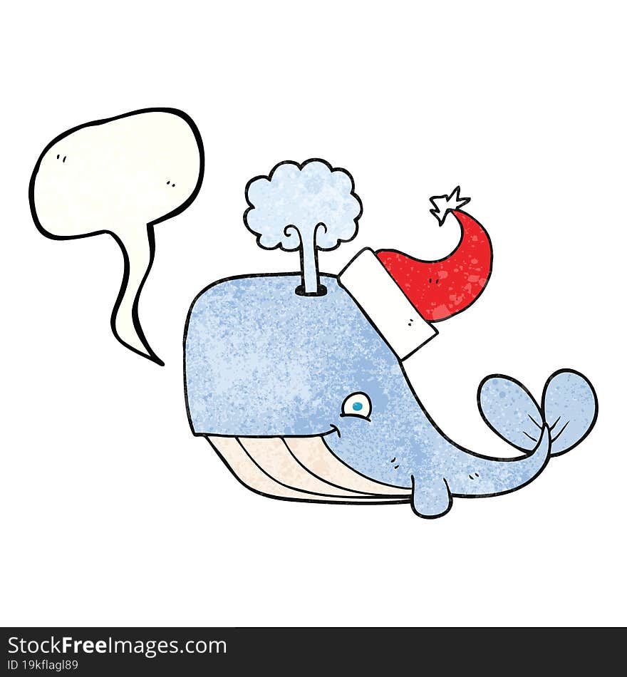 Speech Bubble Textured Cartoon Whale Wearing Christmas Hat