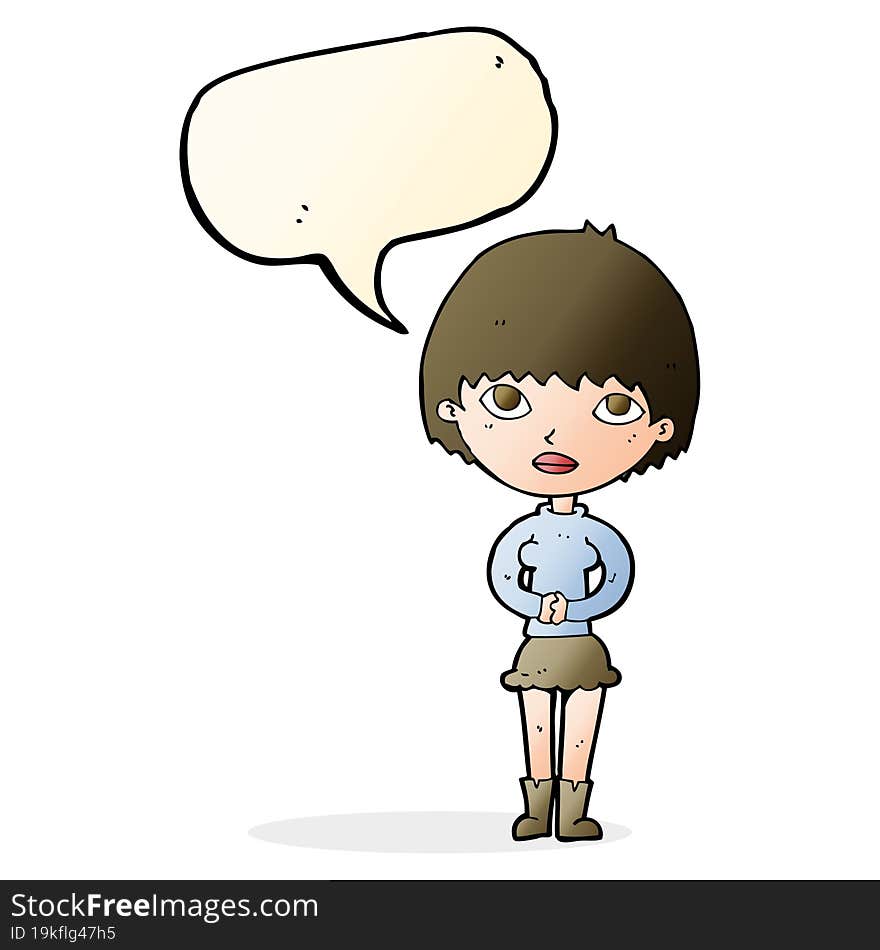 cartoon woman waiting patiently with speech bubble