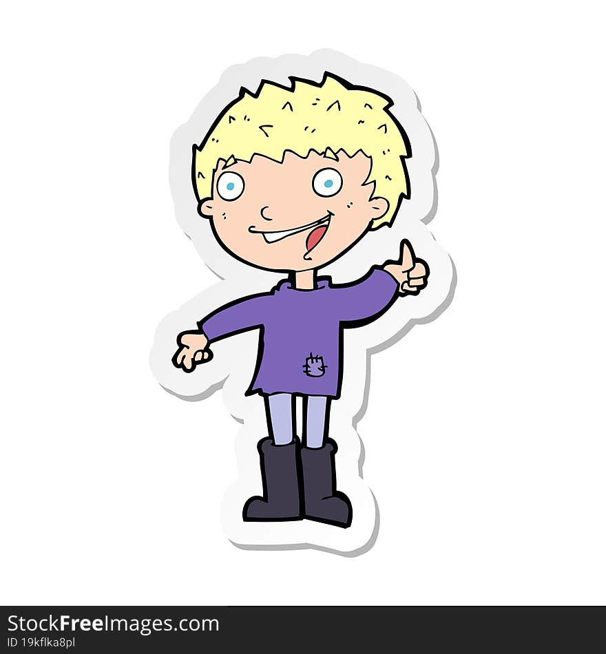 sticker of a cartoon excited boy