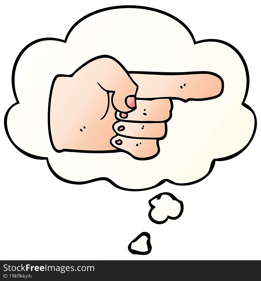 Cartoon Pointing Hand And Thought Bubble In Smooth Gradient Style