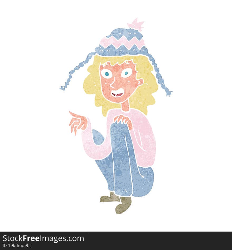 cartoon woman wearing winter hat