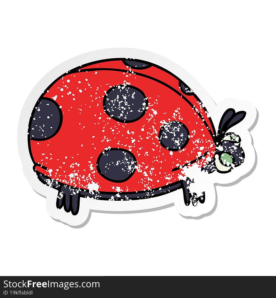 distressed sticker of a quirky hand drawn cartoon ladybird