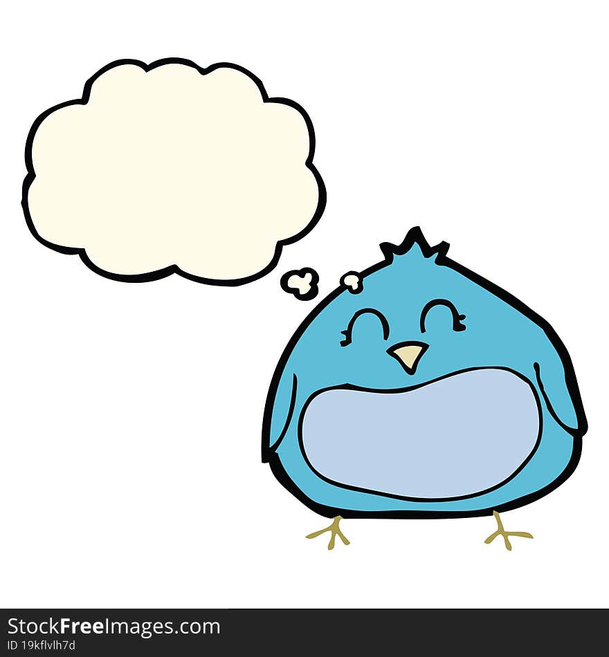 cartoon fat bird with thought bubble