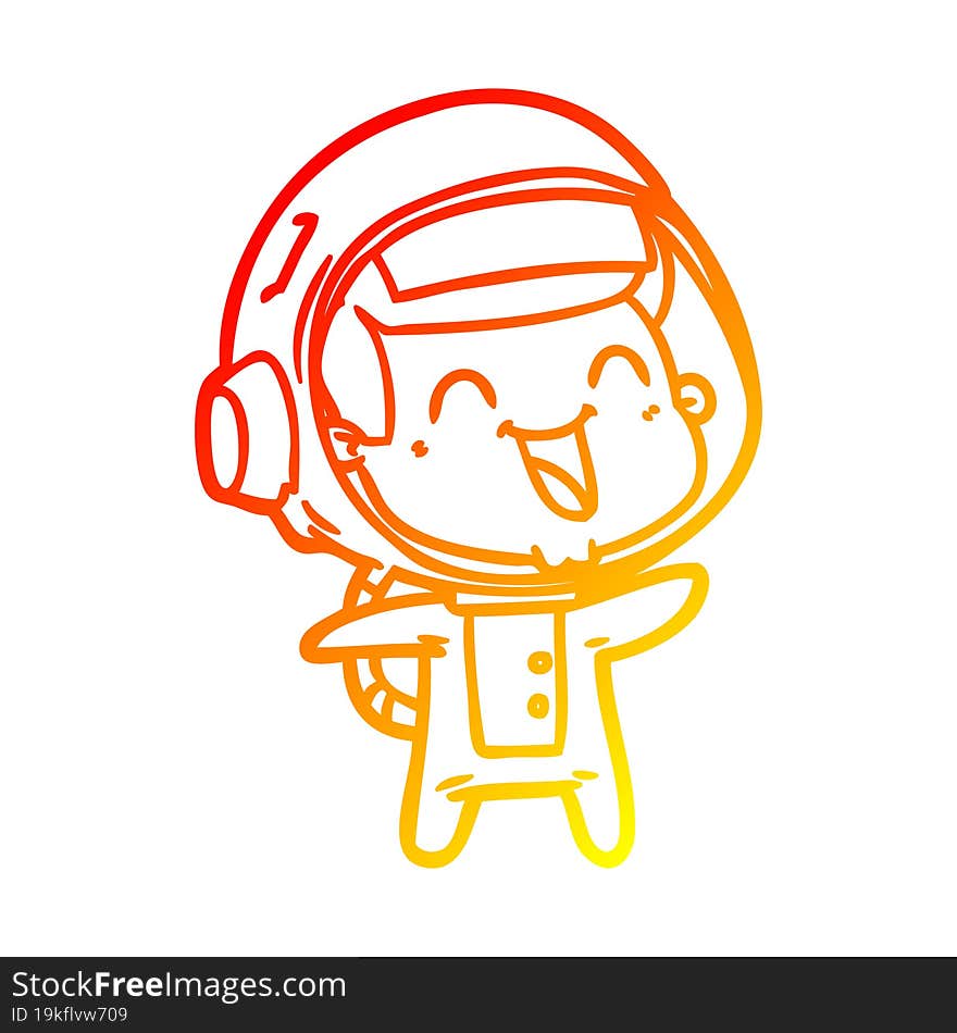 warm gradient line drawing of a happy cartoon astronaut