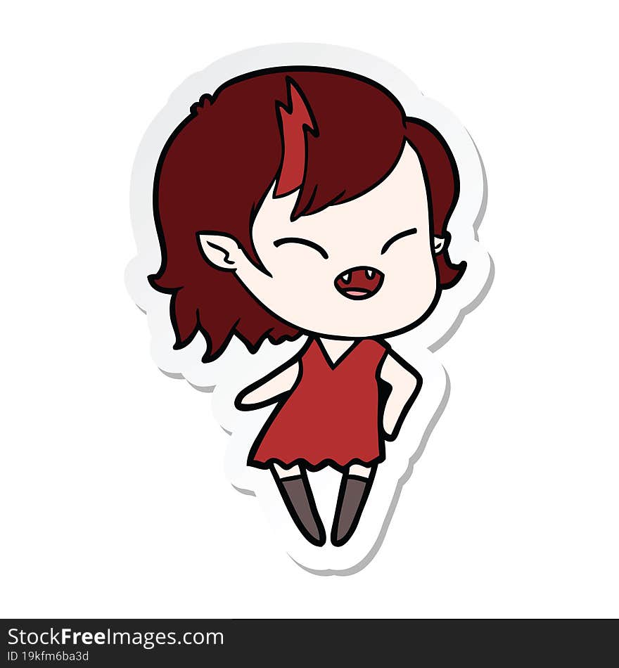 sticker of a cartoon laughing vampire girl