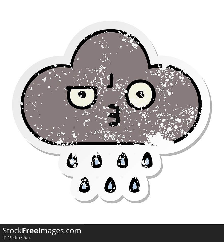 distressed sticker of a cute cartoon storm rain cloud