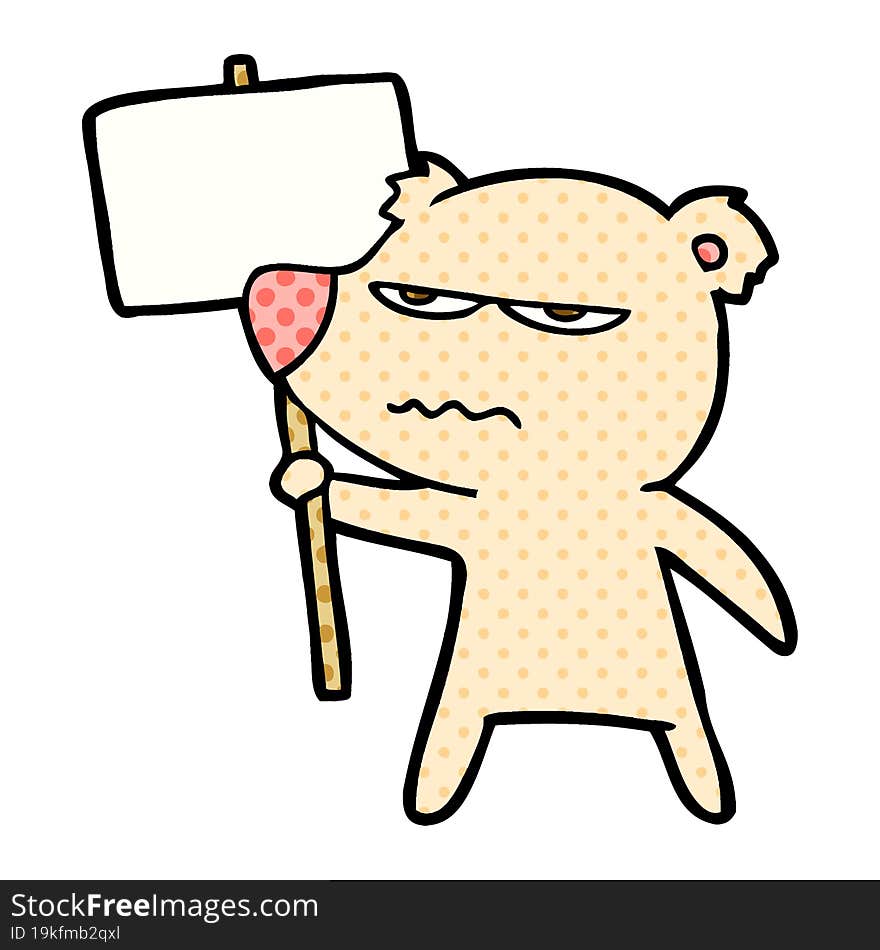 angry bear cartoon holding placard. angry bear cartoon holding placard