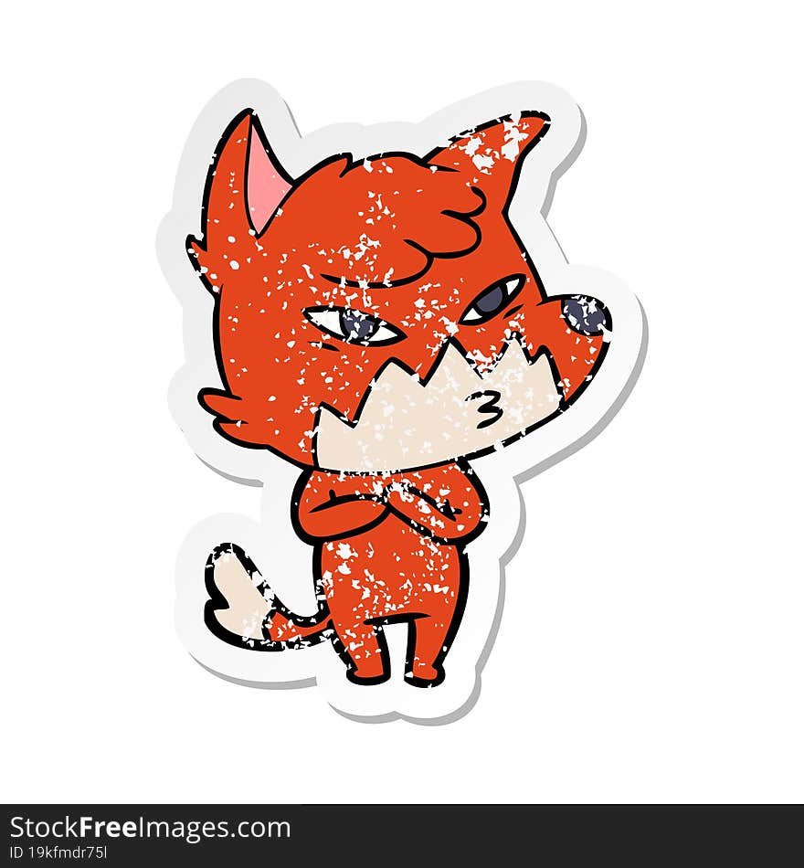 Distressed Sticker Of A Clever Cartoon Fox