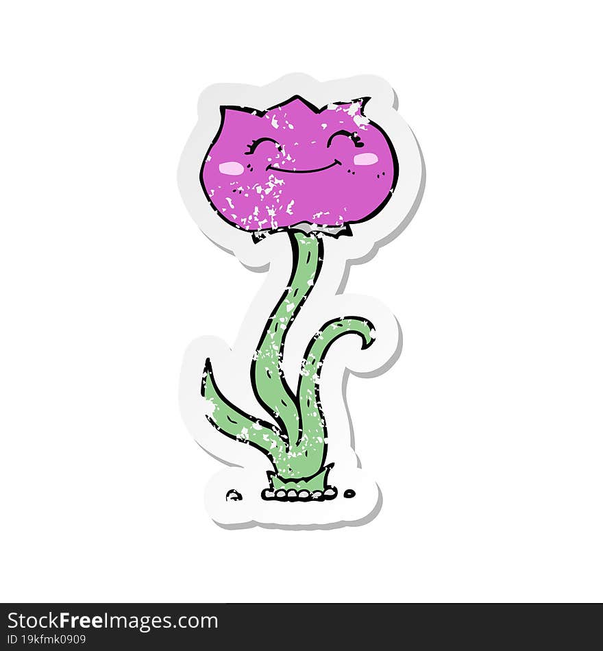 Retro Distressed Sticker Of A Cartoon Flower