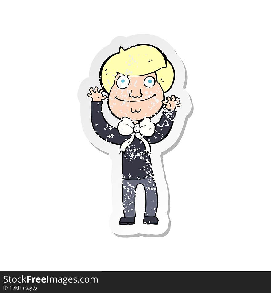 retro distressed sticker of a cartoon man wearing bow tie