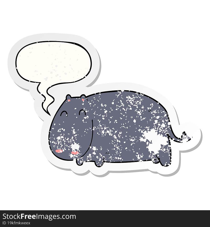 cartoon hippo and speech bubble distressed sticker