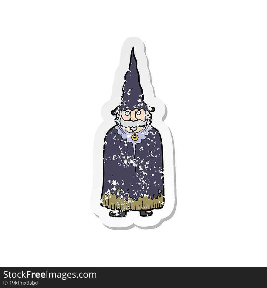 retro distressed sticker of a cartoon wizard