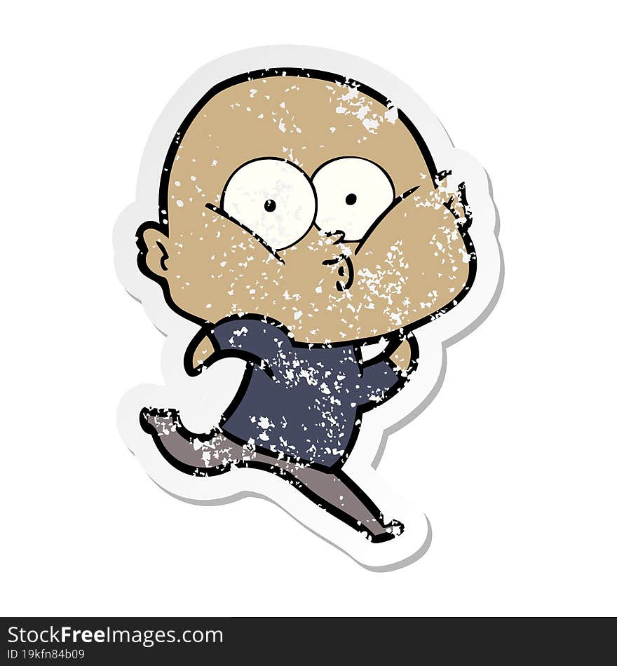 Distressed Sticker Of A Cartoon Bald Man Staring