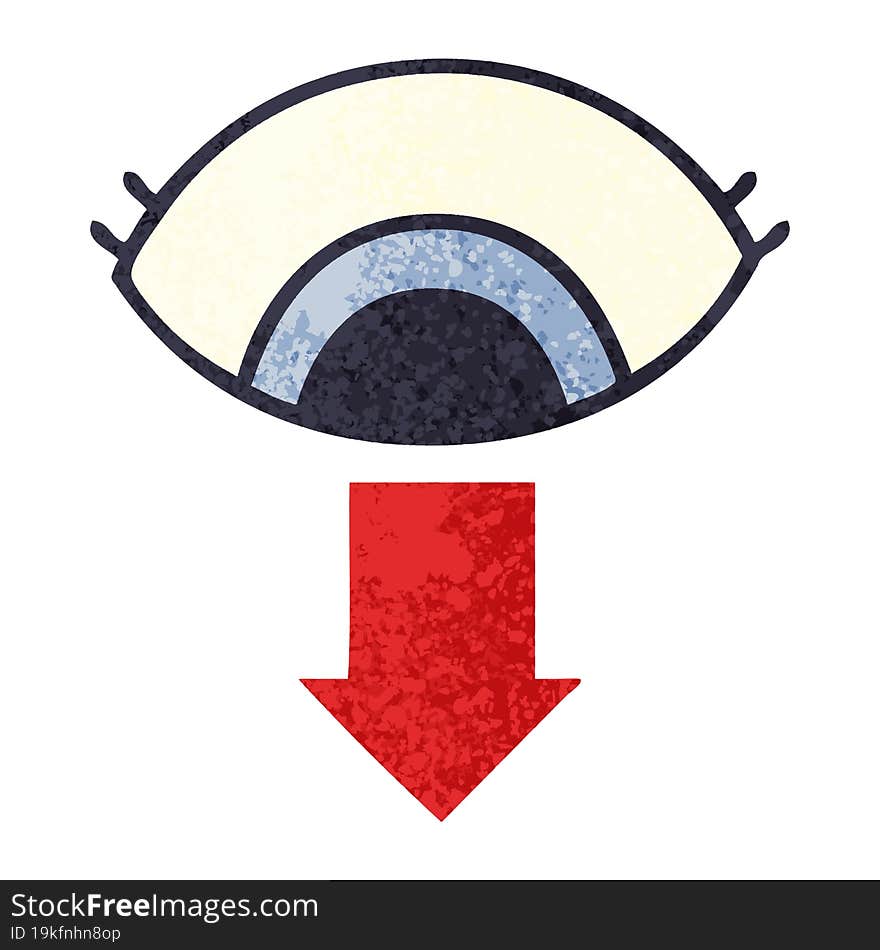 retro illustration style cartoon eye pointing down