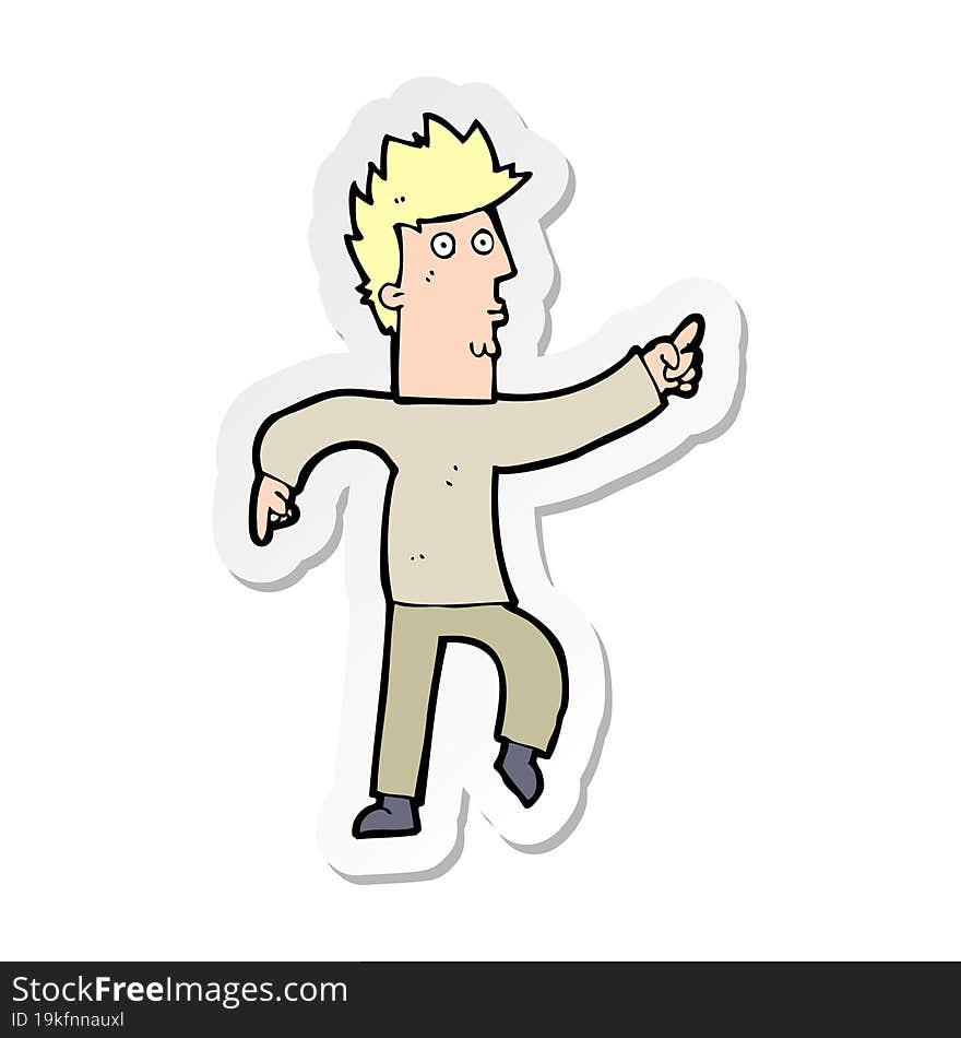 sticker of a cartoon worried man pointing