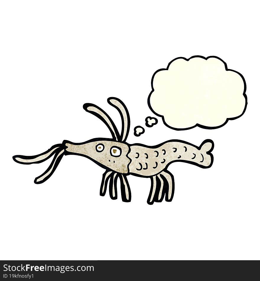 cartoon shrimp with thought bubble