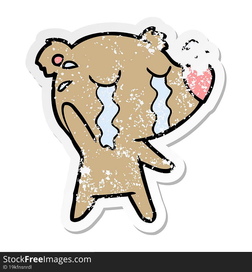 distressed sticker of a cartoon crying bear