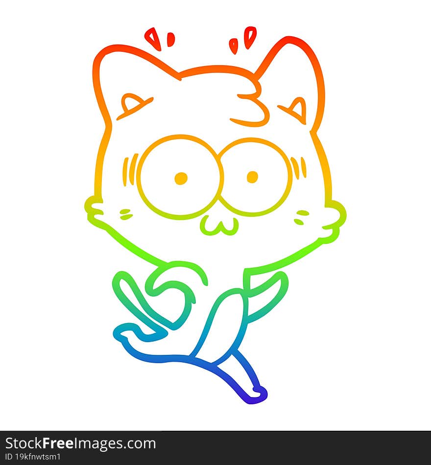 rainbow gradient line drawing cartoon surprised cat running