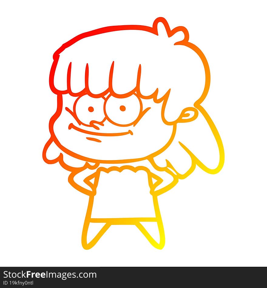 warm gradient line drawing cartoon smiling woman