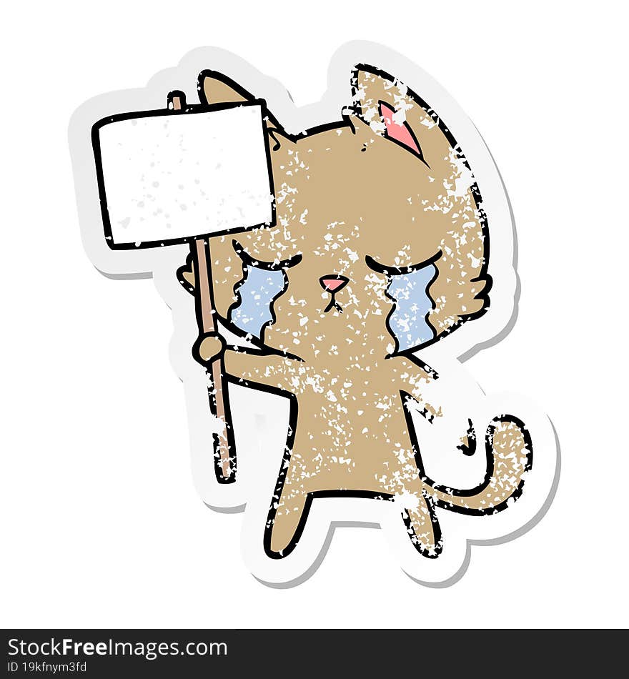 distressed sticker of a crying cartoon cat