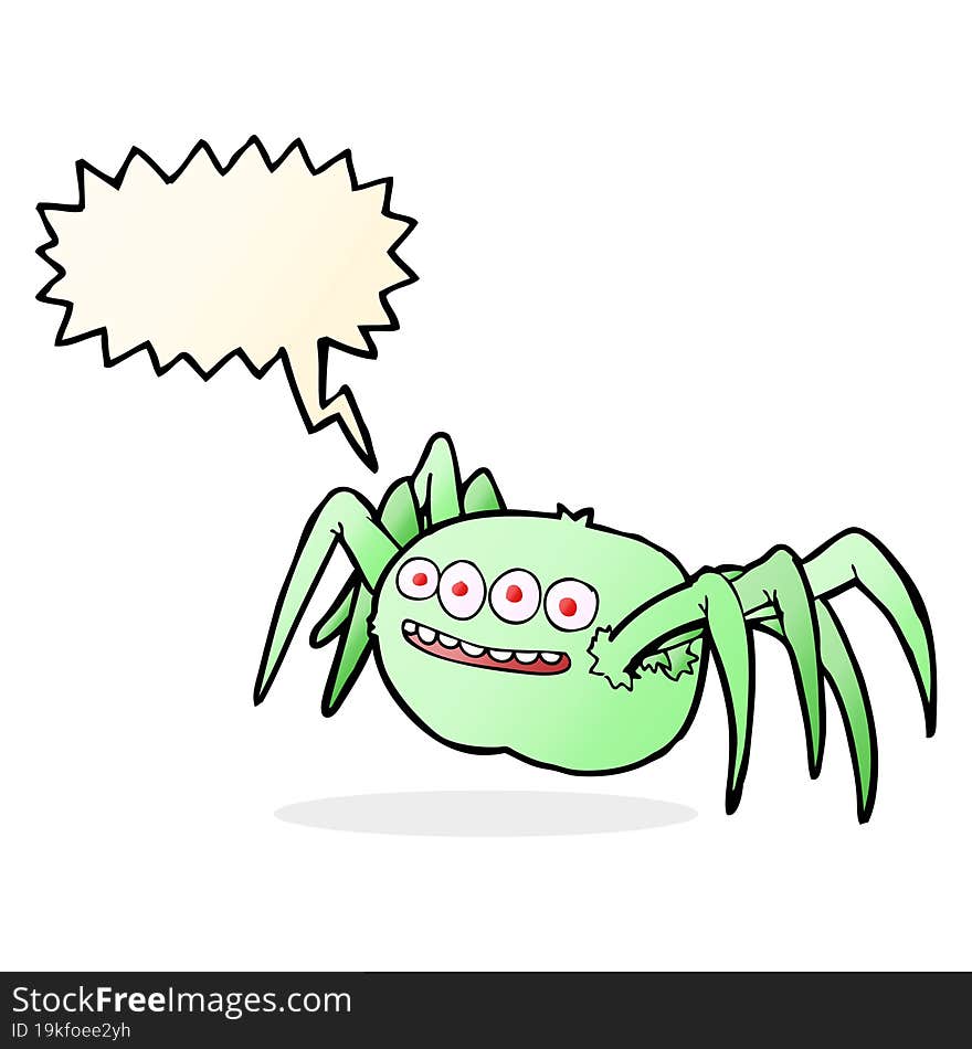 cartoon spooky spider with speech bubble