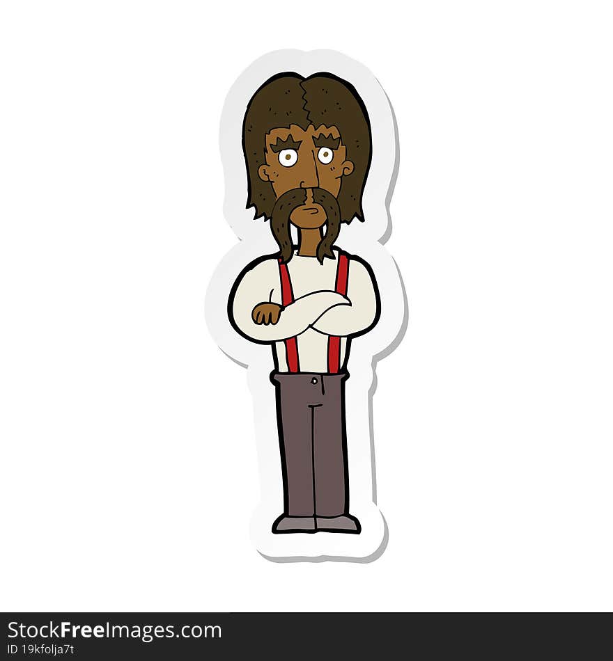 sticker of a cartoon long mustache man with folded arms