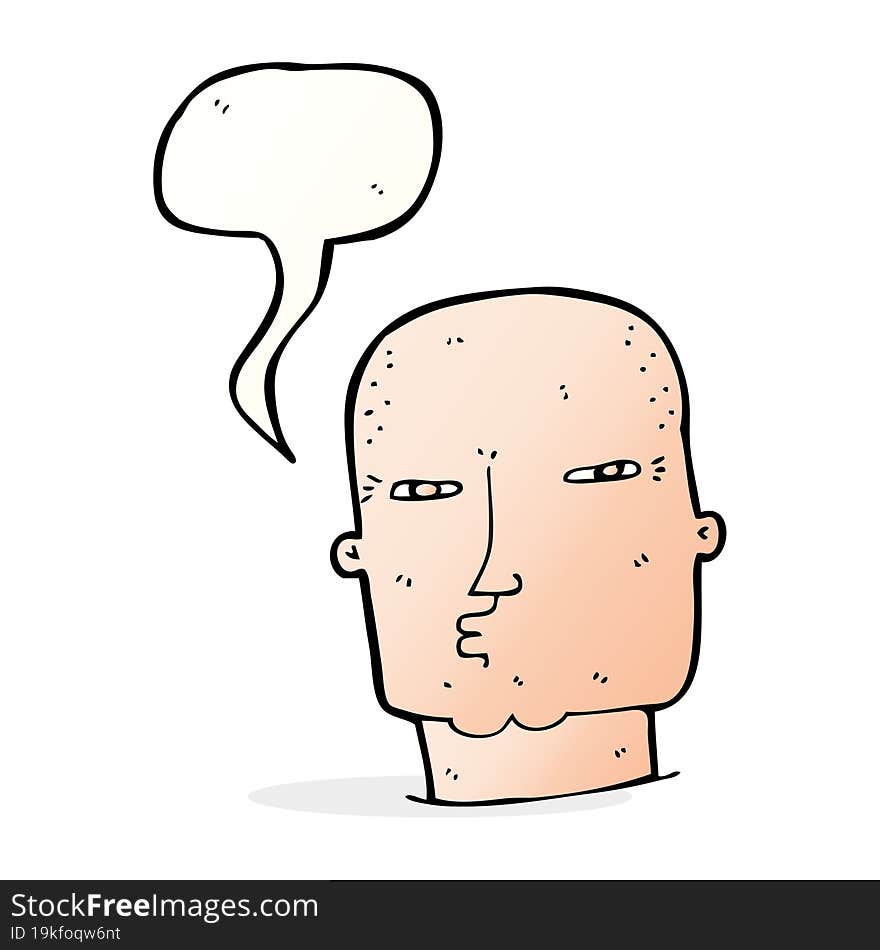 cartoon bald tough guy with speech bubble