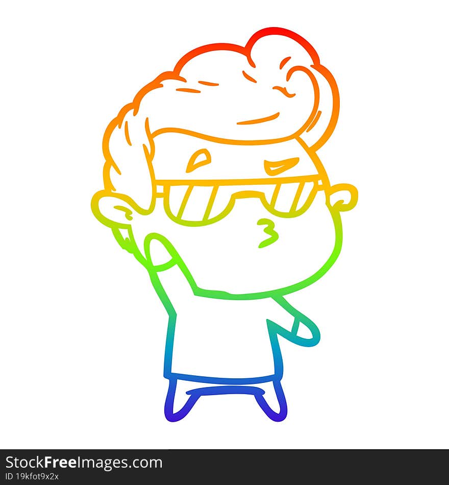 Rainbow Gradient Line Drawing Cartoon Cool Guy