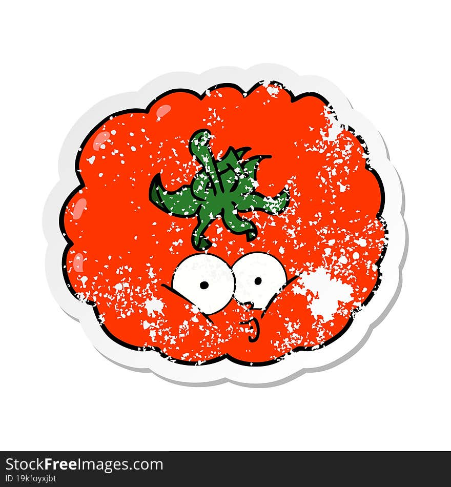 distressed sticker of a cartoon tomato