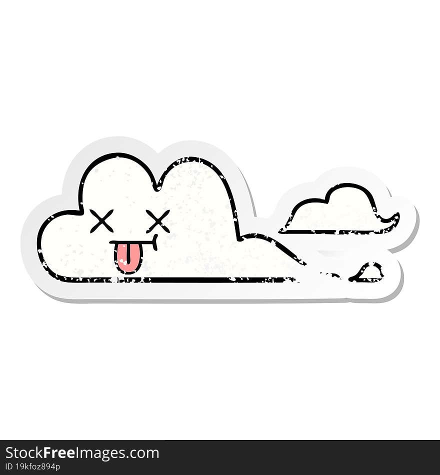 distressed sticker of a cute cartoon cloud