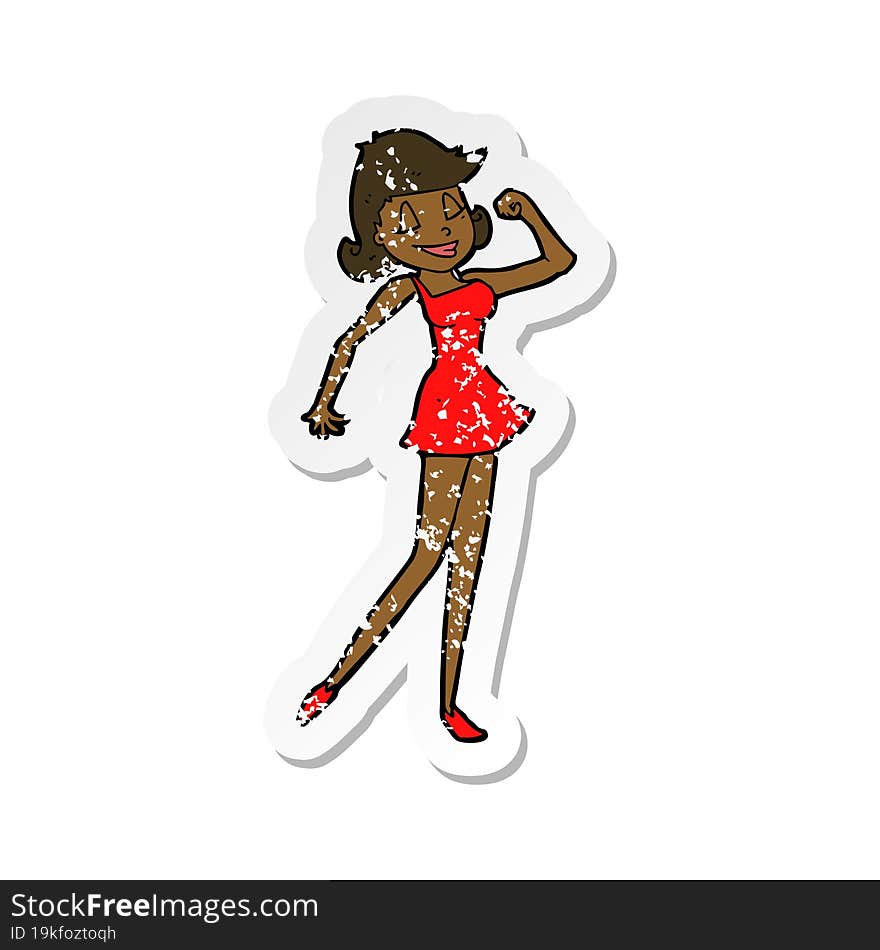 Retro Distressed Sticker Of A Cartoon Woman With Can Do Attitude