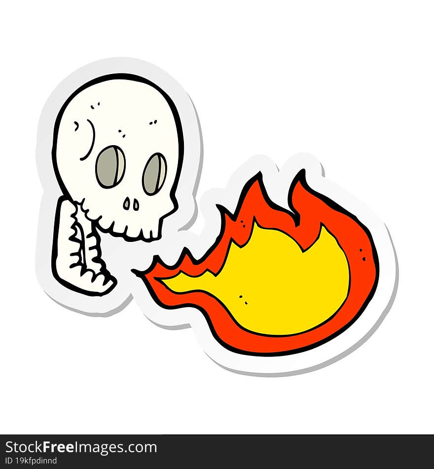 sticker of a cartoon fire breathing skull