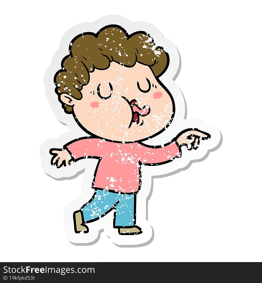 distressed sticker of a cartoon man singing