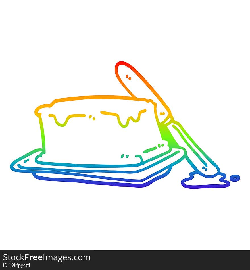 Rainbow Gradient Line Drawing Cartoon Butter And Knife