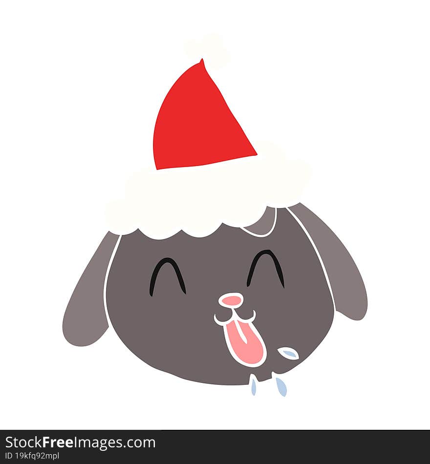 flat color illustration of a dog face wearing santa hat