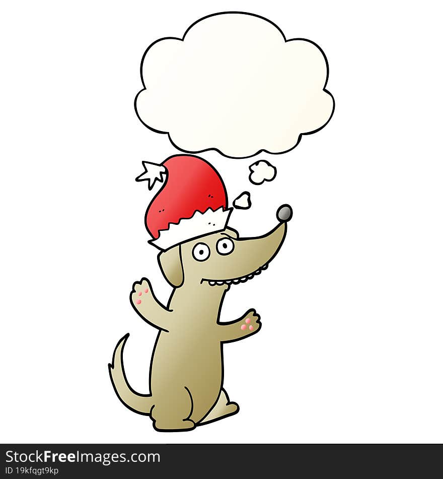 cute christmas cartoon dog with thought bubble in smooth gradient style