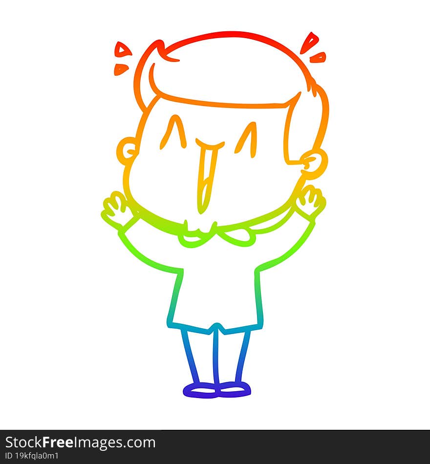 Rainbow Gradient Line Drawing Cartoon Excited Man