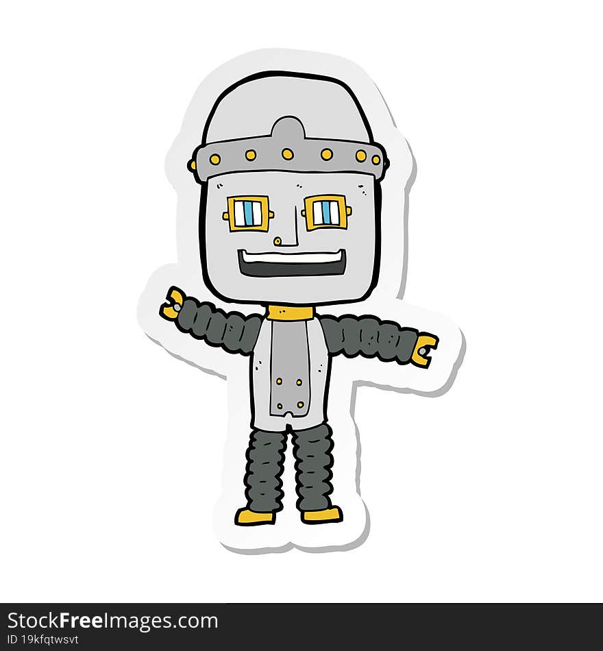 Sticker Of A Cartoon Waving Robot