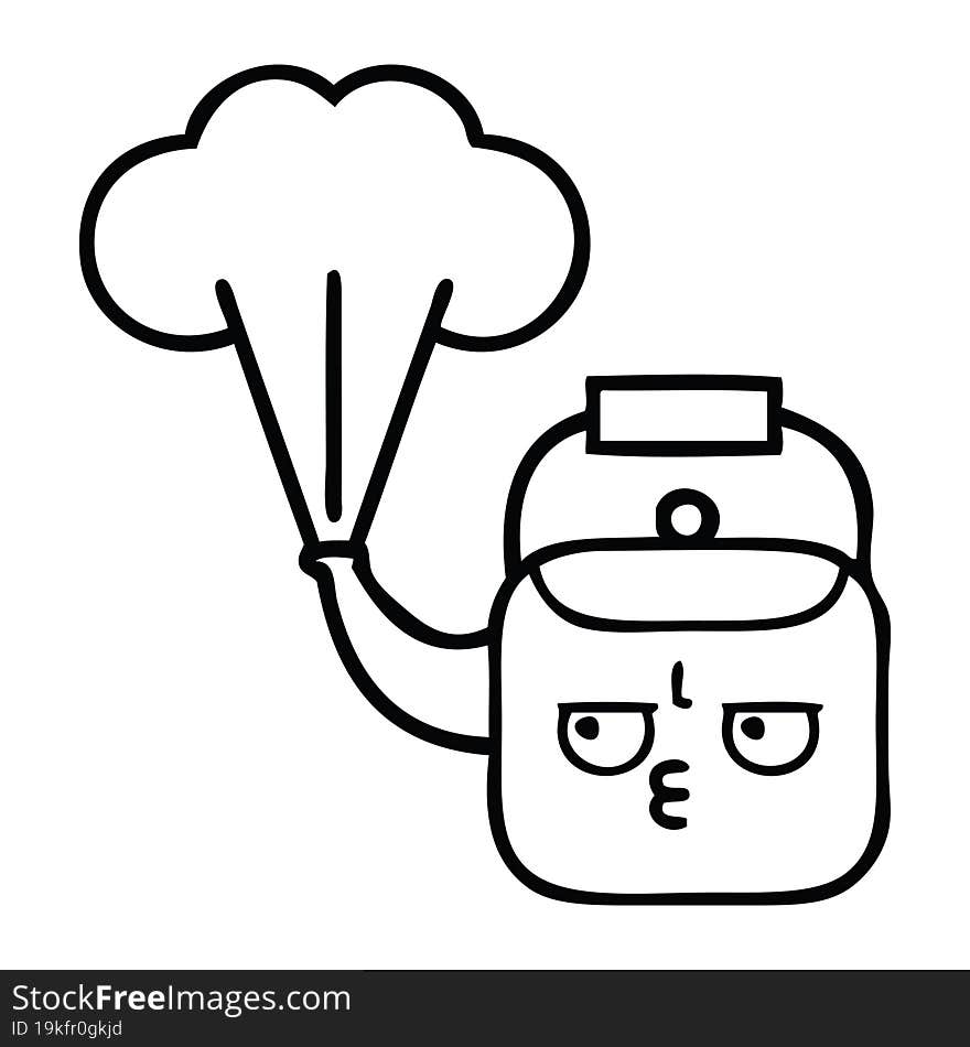 line drawing cartoon steaming kettle