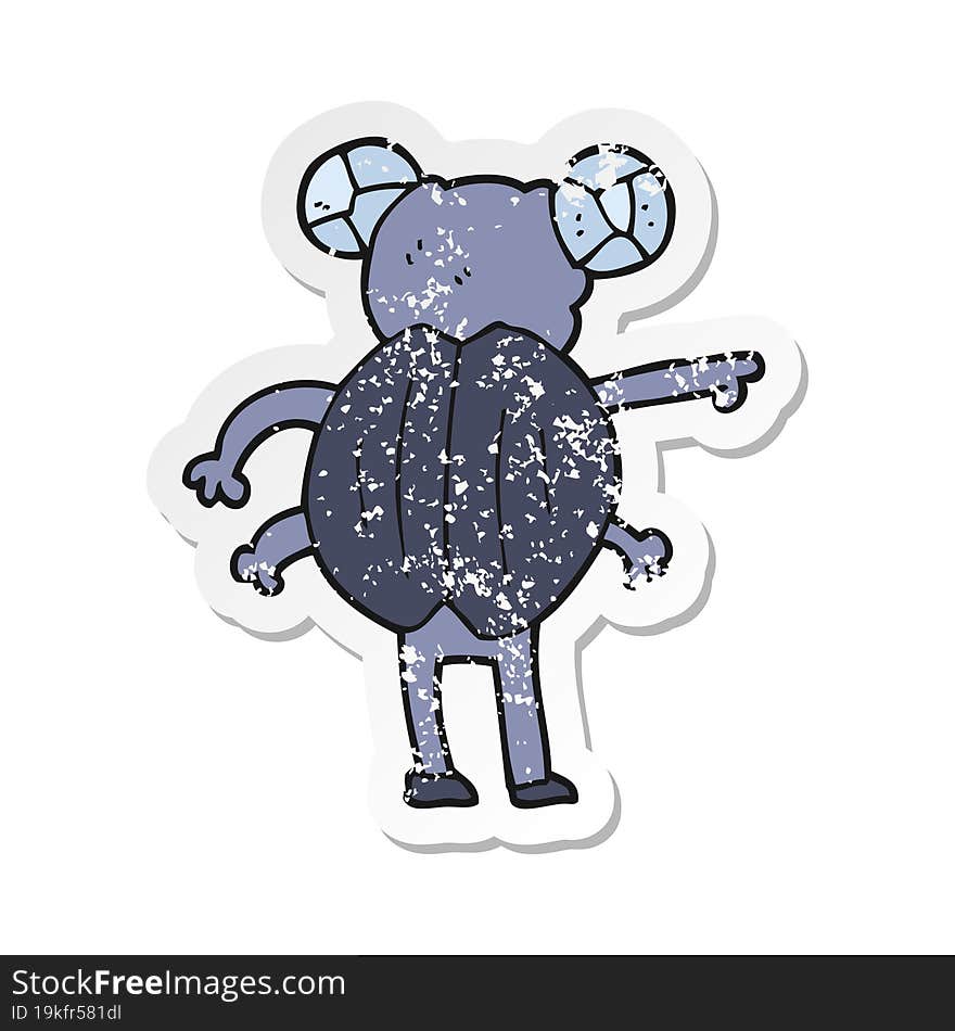 retro distressed sticker of a cartoon pointing insect