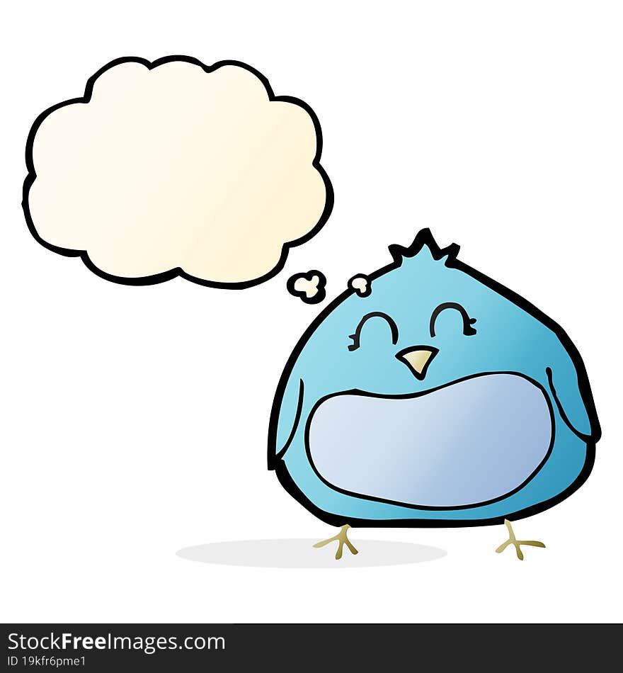 cartoon fat bird with thought bubble