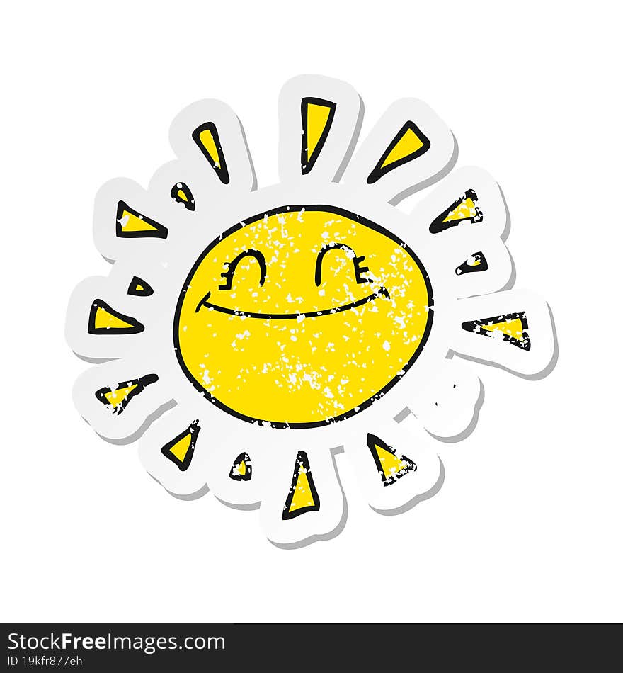 retro distressed sticker of a happy cartoon sun