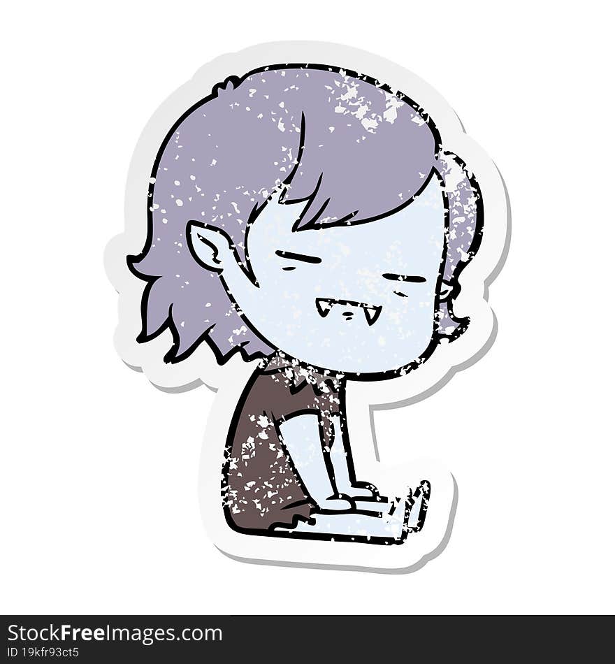 distressed sticker of a cartoon undead vampire girl sitting