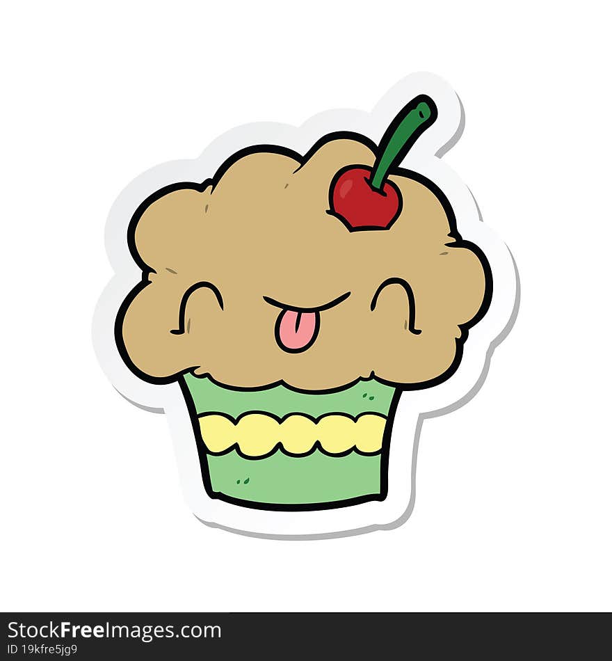 sticker of a cartoon cupcake