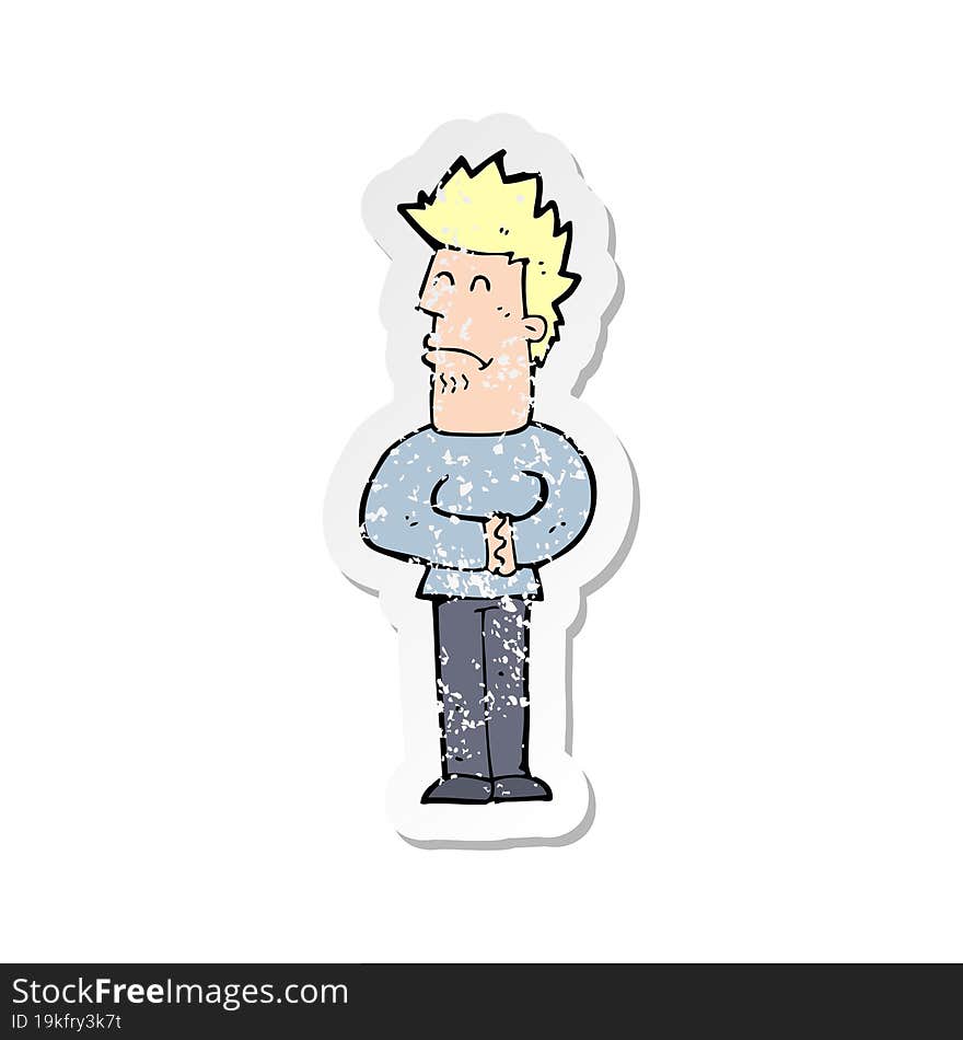 Retro Distressed Sticker Of A Cartoon Nervous Man