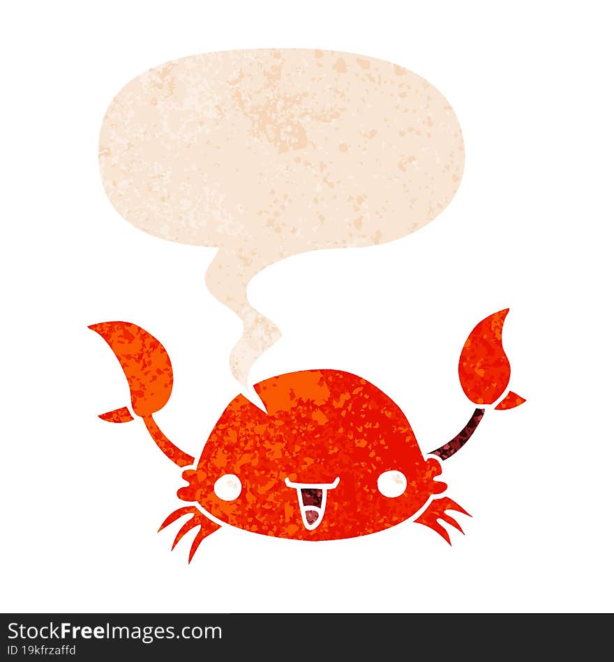 Cartoon Crab And Speech Bubble In Retro Textured Style