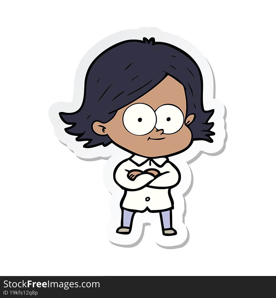 sticker of a happy cartoon girl