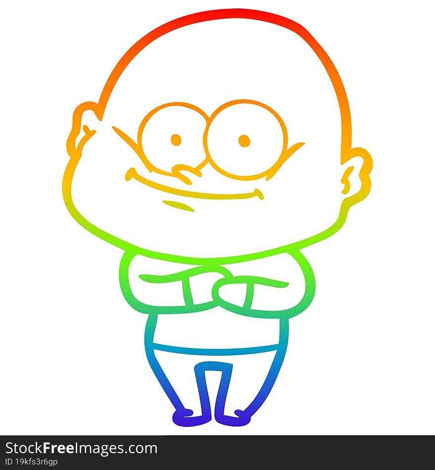 rainbow gradient line drawing cartoon bald man staring