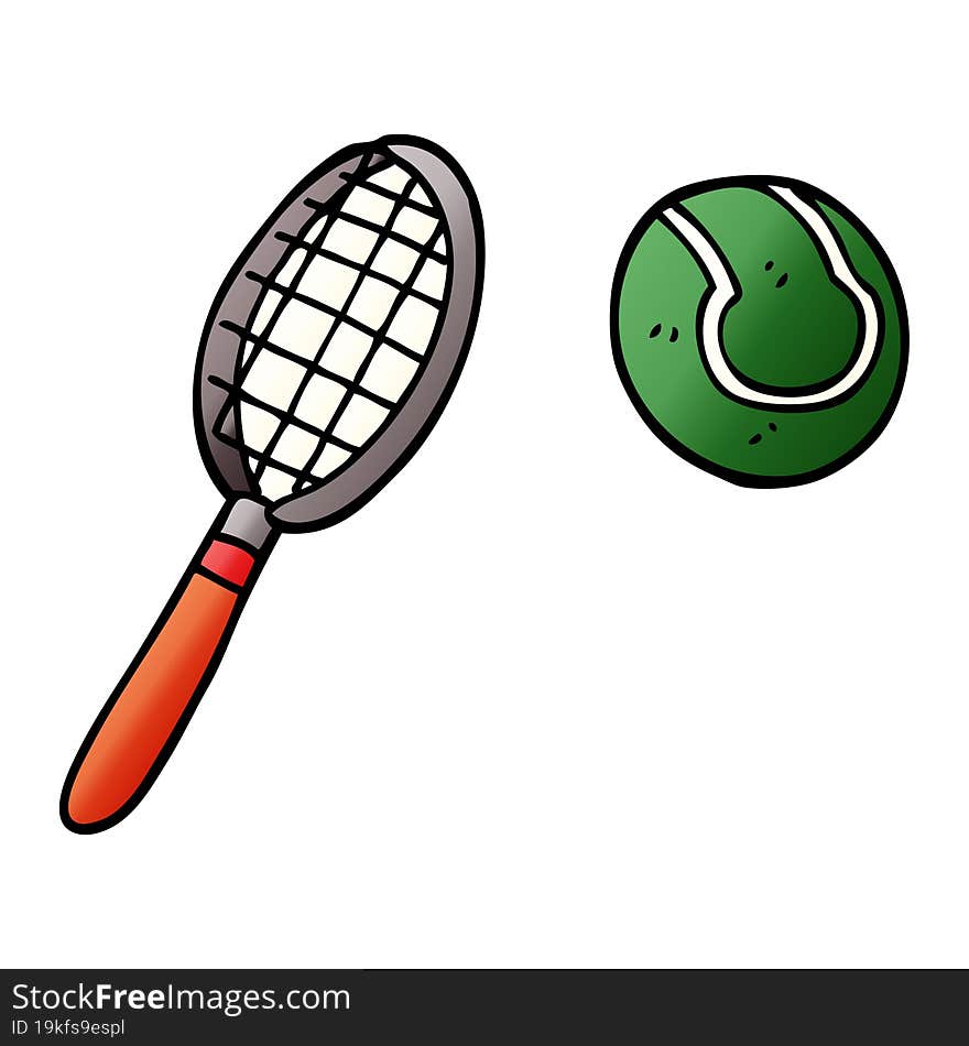 cartoon doodle tennis racket and ball