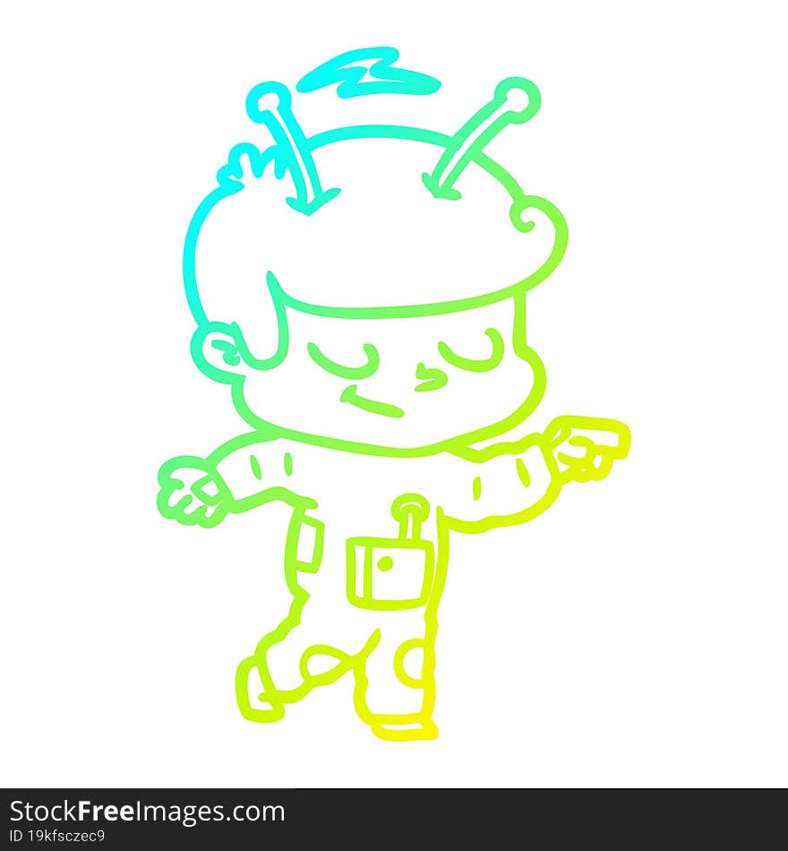 cold gradient line drawing friendly cartoon spaceman pointing